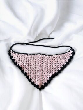 NEW HANDMADE CROCHETED Pink with Black Trim BANDANA